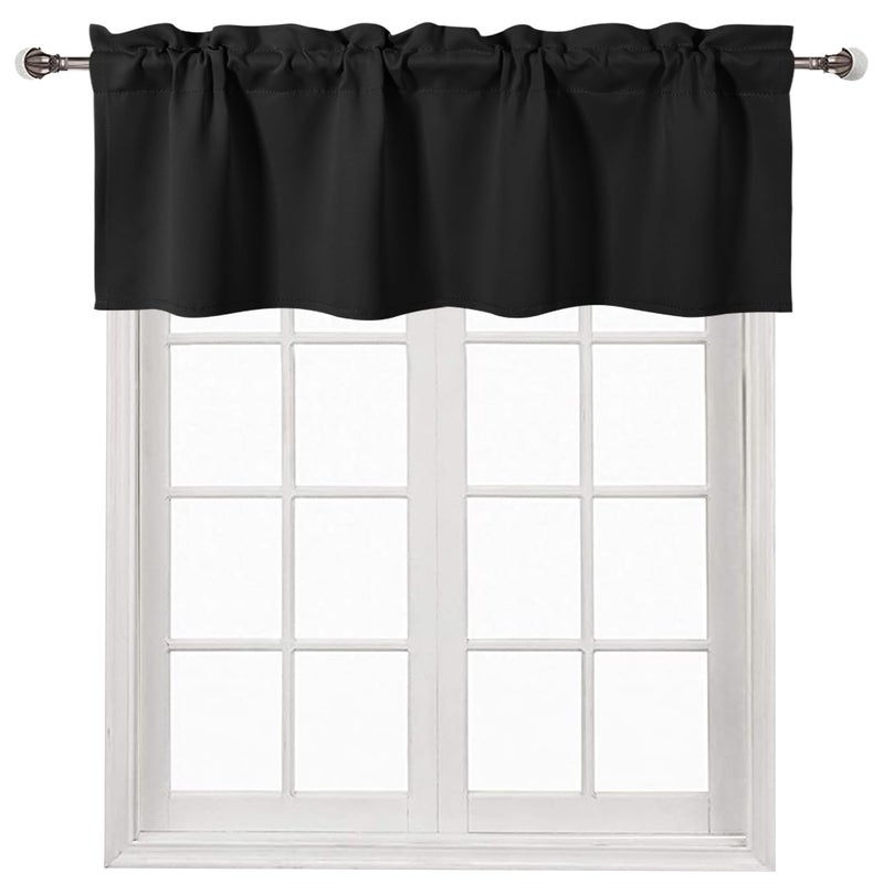 DWCN Black Valance for Windows Rod Pocket Tier Blackout Valance Curtain for Kitchen Bathroom Windows Panel 52x18 inch Long, Set of 1 - Image 1